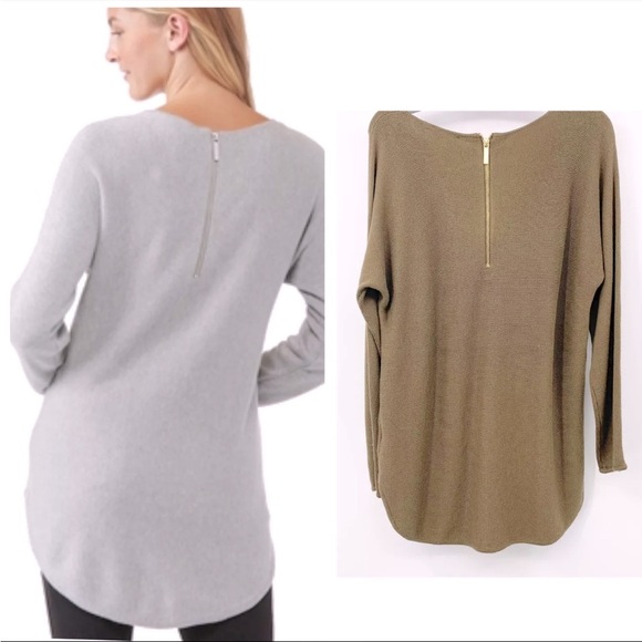 Michael Kors Pale Tan Hi-Lo Hem Sweater With Small Gold Logo Back Zipper, size M - Picture 1 of 6